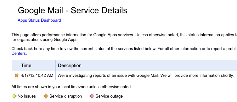 Google Apps down (April 17, 2012)