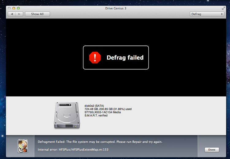 Drive Genius 3 - Defrag Failed