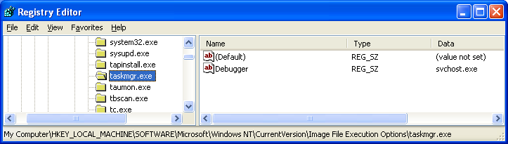 Extra debugger entry for Taskmgr.exe